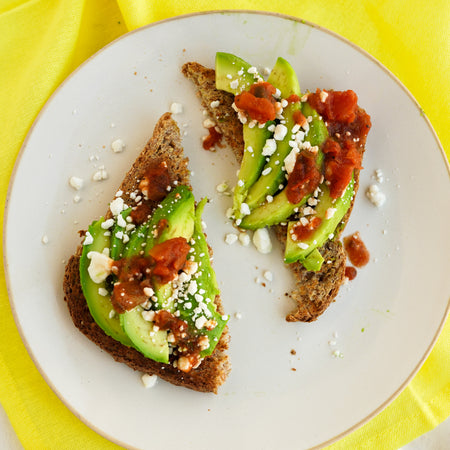 Avocado toast with salsa roja made with Sonoma Gourmet