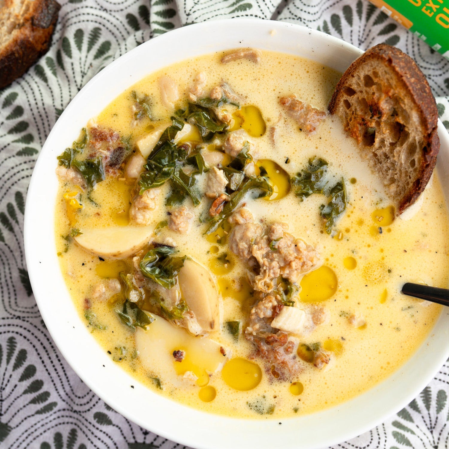 Sausage, kale & potato garlicky soup made with Sonoma Gourmet