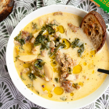 Sausage, kale & potato garlicky soup made with Sonoma Gourmet