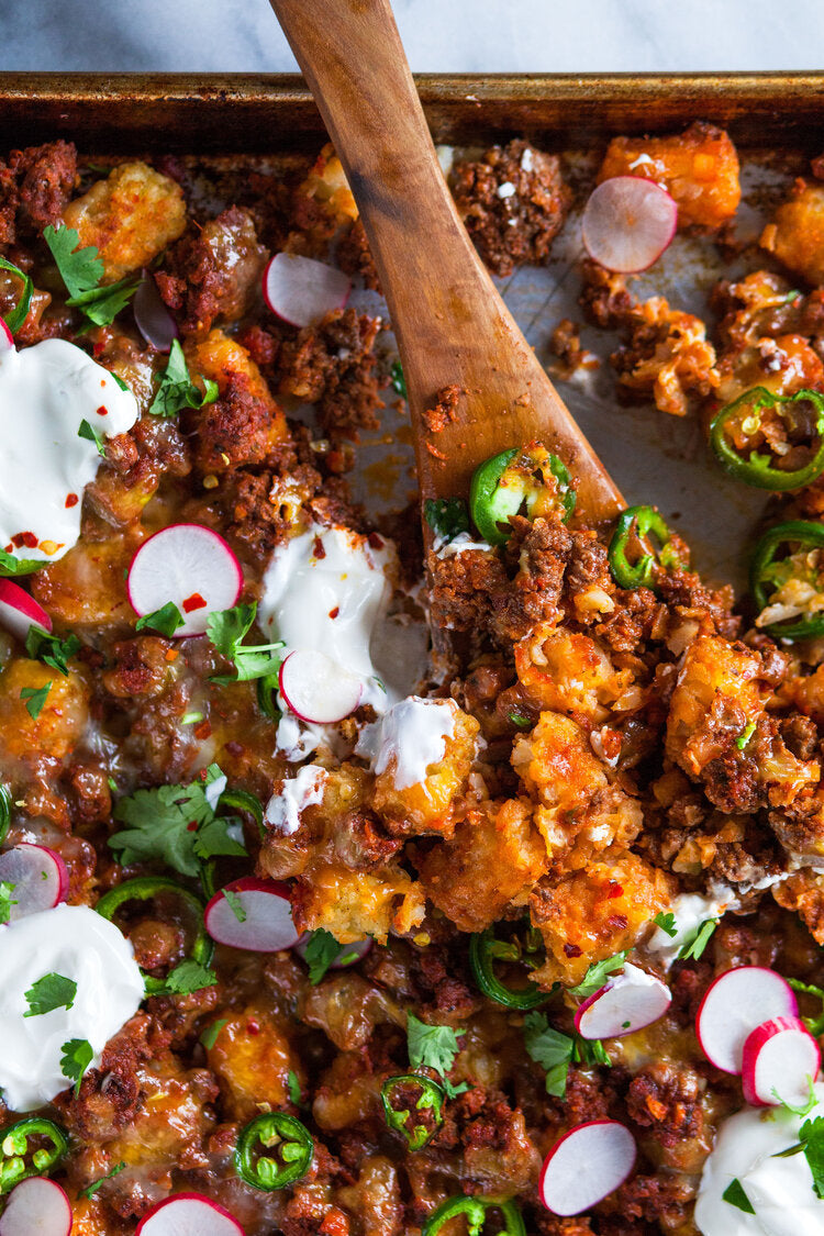 Sheet-pan totchos made with Sonoma Gourmet