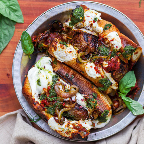 Pork & ricotta meatball sandwiches made with Sonoma Gourmet