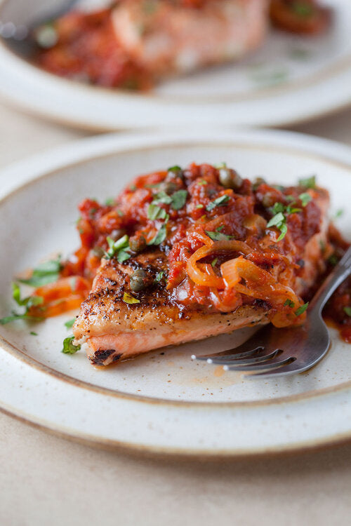 Pan-roasted salmon with tomato sauce made with Sonoma Gourmet