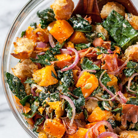 Squash & prosciutto panzanella salad made with Sonoma Gourmet