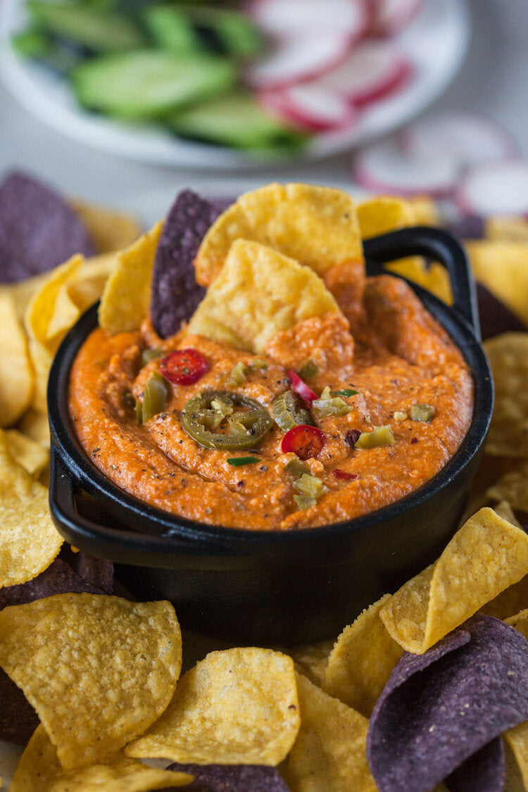 Spicy tomato queso dip made with Sonoma Gourmet