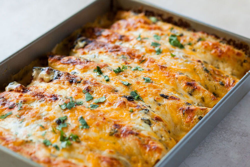 Spinach alfredo chicken enchiladas made with Sonoma Gourmet