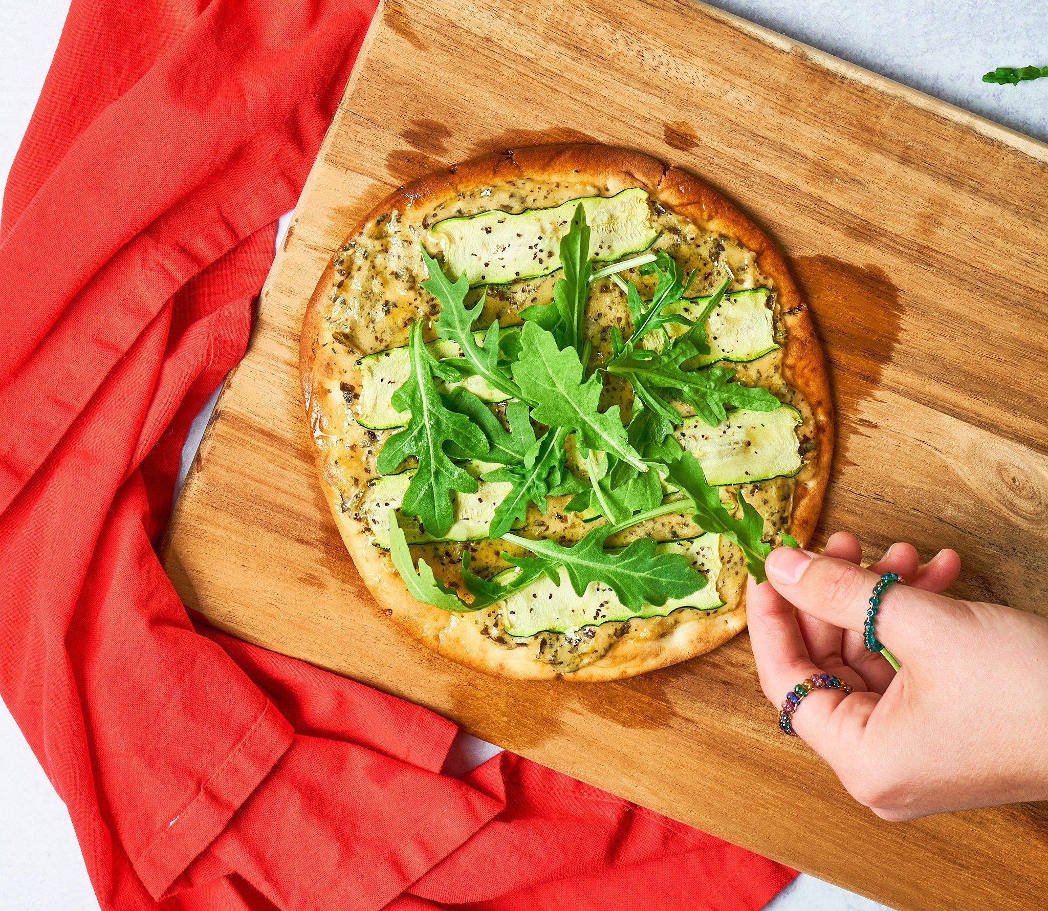 Kale pesto zucchini flatbread made with Sonoma Gourmet