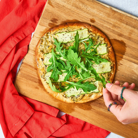 Kale pesto zucchini flatbread made with Sonoma Gourmet