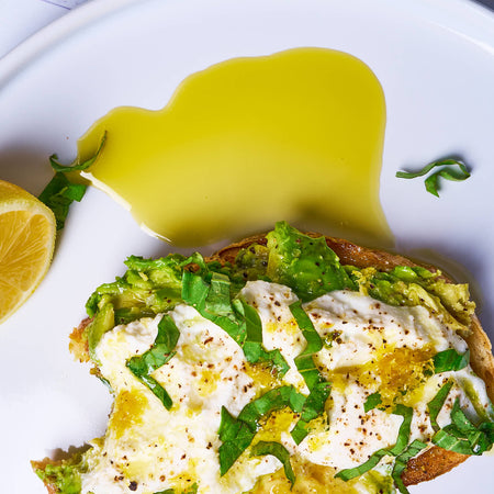 Avocado toast with ricotta, lemon zest, and basil made with Sonoma Gourmet