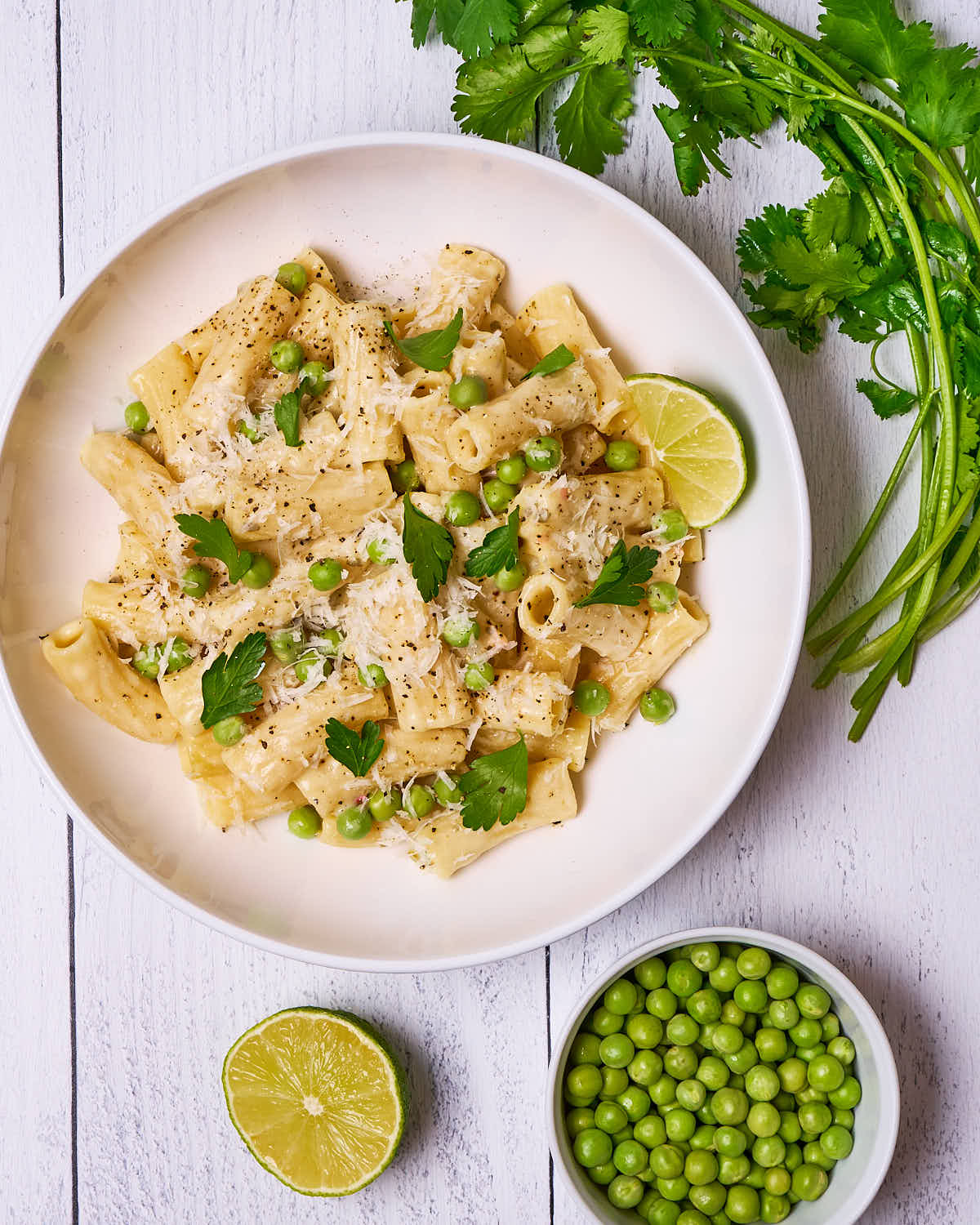 Cilantro & lime rigatone with english peas made with Sonoma Gourmet