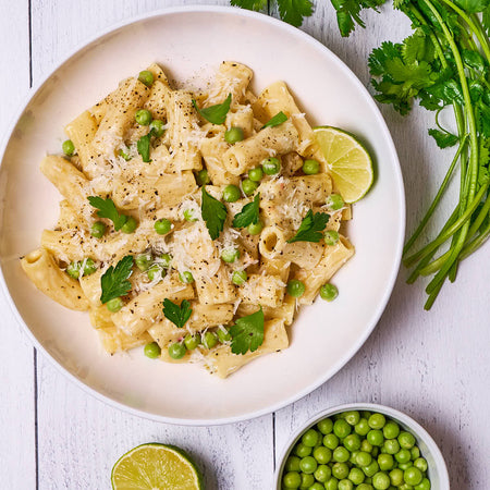 Cilantro & lime rigatone with english peas made with Sonoma Gourmet
