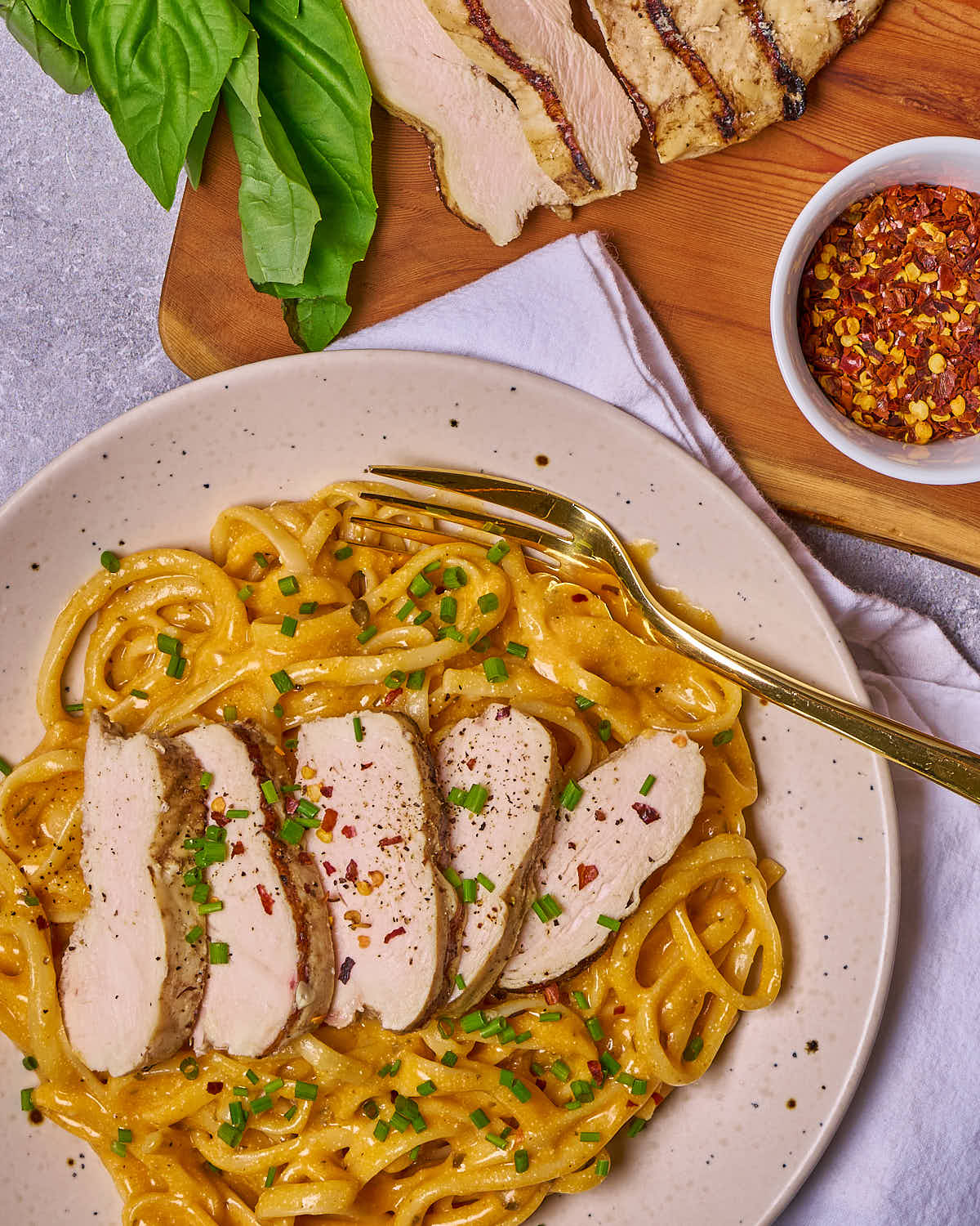 Creamy buffalo ranch linguine made with Sonoma Gourmet