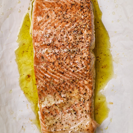 Sautéed garlic olive oil king salmon made with Sonoma Gourmet