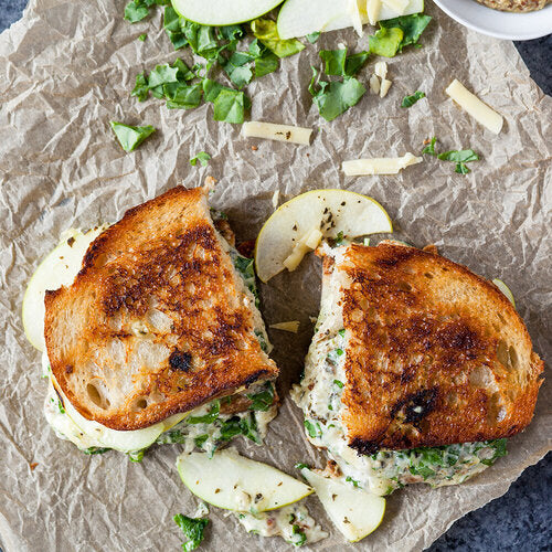 Kale pesto white cheddar grilled cheese made with Sonoma Gourmet