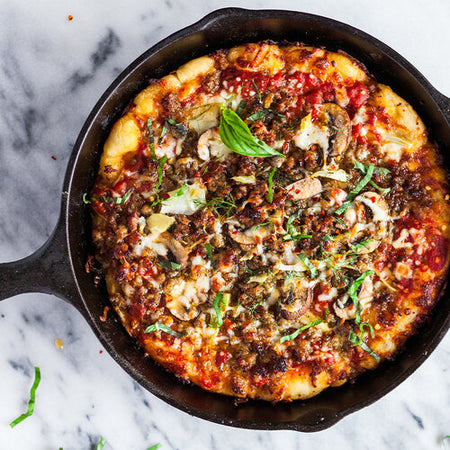 Skillet pan pizza made with Sonoma Gourmet